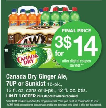 ACME Canada dry ginger ale, 7up or sunkist offer