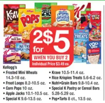ACME Kellogg's frosted mini wheats 14.3-18 oz, froot loops 8.2-10.5 oz. corn pops 10 oz., apple jacks 1.1-10.5 oz., special k 9.6- offer