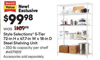 Lowe's Style selections® 5-tier 72-in h x 47.7-in w x 18-in d steel shelving unit offer
