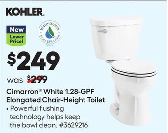 Lowe's Cimarron® white 1.28-gpf elongated chair-height toilet offer