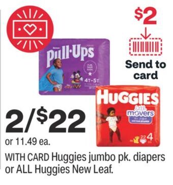 CVS Huggies jumbo pk. diapers or all huggies new leaf offer