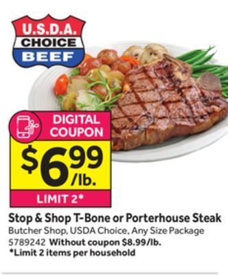 Stop&Shop Stop & shop t-bone or porterhouse steak offer