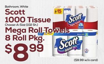 DeCicco & Sons Scott 1000 tissue choose-a-size (102 sh.) mega roll towels 8 roll pkg. offer