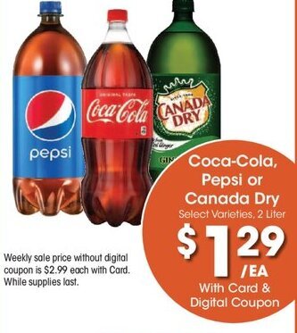 Kroger Coca-Cola, Pepsi or Canada Dry offer