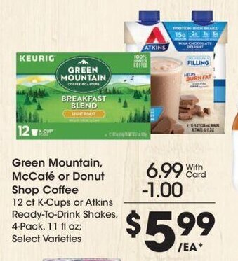 Kroger Green Mountain, McCafe or Donut Shop Coffee offer