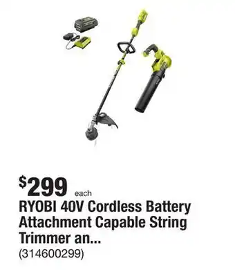 The Home Depot Ryobi 40v cordless battery attachment capable string trimmer and leaf blower combo kit (2-tools) w/ 4.0 ah battery & charger offer
