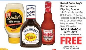 Kroger Sweet Baby Ray's Barbecue or Dipping Sauce offer