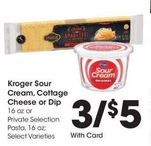Kroger Kroger Sour Cream, Cottage Cheese or Dip 16 oz. offer