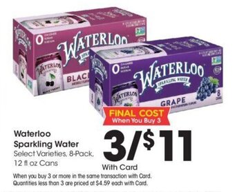 Kroger Waterloo Sparkling Water 12 fl. oz. Cans offer