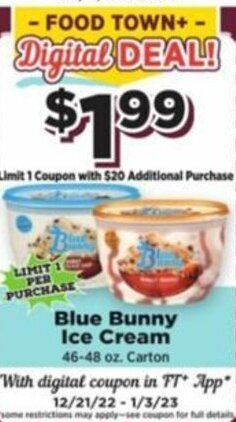 Food Town Store Blue Bunny Ice Cream 46-48 oz. offer