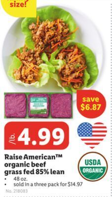 Lidl Raise american™ organic beef grass fed 85% lean offer