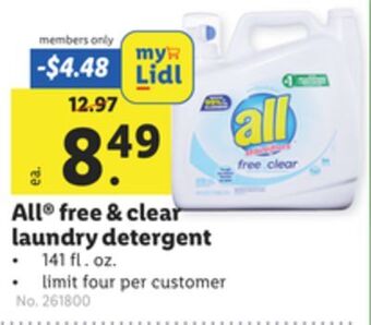 Lidl All® free & clear laundry detergent offer