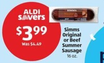 Aldi Simms Original or Beef Summer Sausage 16 oz. offer