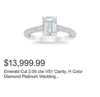 Costco Emerald cut 2.06 ctw vs1 clarity, h color diamond platinum wedding ring offer
