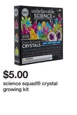 Five Below Science squad® crystal growing kit offer