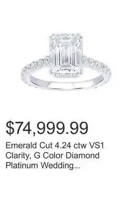 Costco Emerald cut 4.24 ctw vs1 clarity, g color diamond platinum wedding ring offer