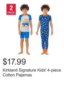 Costco Kirkland signature kids' 4-piece cotton pajamas offer