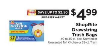 ShopRite Drawstring trash bags offer