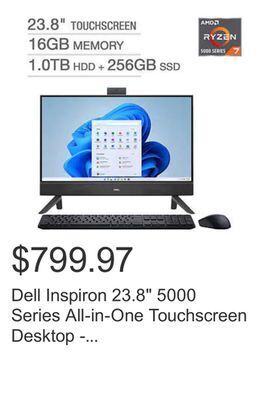 Costco Dell inspiron 23.8" 5000 series all-in-one touchscreen desktop - amd ryzen 7 5825u - 1080p - windows 11 offer