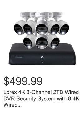 Costco Lorex 4k 8-channel 2tb wired dvr security system with 8 4k wired indoor/outdoor deterrence cameras offer