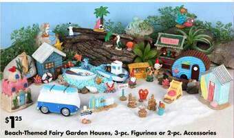 Dollar Tree Beach-themed fairy garden houses, 3-pc. figurines or 2-pc. accessories offer