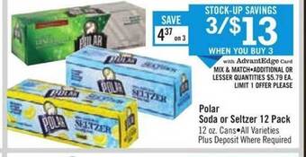 Price Chopper Polar soda or seltzer 12 pack offer