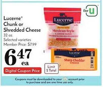 Pavilions Lucerne chunk or shredded cheese offer