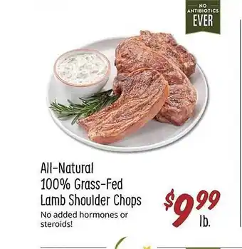 Sprouts Farmers Market Allnatural 100% grassfed lamb shoulder chops offer