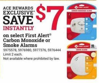Ace Hardware First alert carbon monoxide or smoke alarms offer