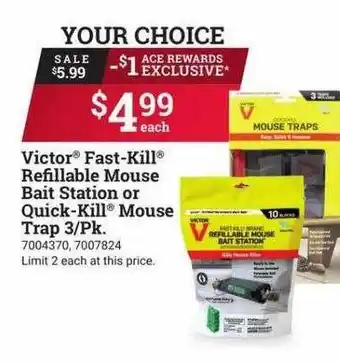Ace Hardware Victor fast-kill refillable mouse bait station or quick-kill mouse trap 3-pk offer