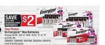 Ace Hardware Energizer max batteries offer