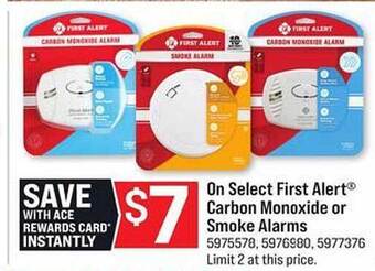 Ace Hardware First alert carbon monoxide or smoke alarms offer
