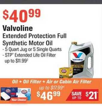 AutoZone Valvoline extended protection full synthetic motor oil offer