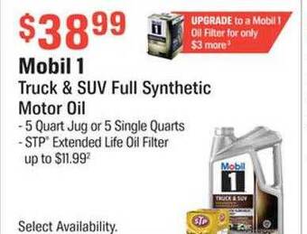 AutoZone Mobil 1 truck & suv full synthetic motor oil offer