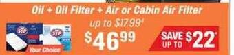 AutoZone Oil + oil filter + air or cabin air filter offer