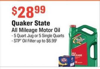 AutoZone Quaker state all mileage motor oil offer