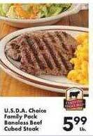 Fairplay U.s.d.a. choice family pack boneless beef cubed steak offer