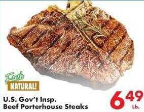 Fairplay U.s. gov't insp. beef porterhouse steaks offer