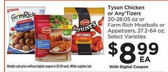 Food 4 Less Tyson chicken or any'tizers offer