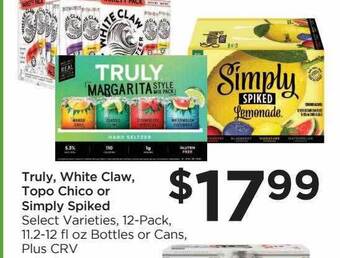 Food 4 Less Truly, white claw, topo chico or simply spiked offer