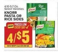 Food Lion Knorr pasta or rice sides offer