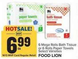 Food Lion Mega rolls bath tissue or paper towels food lion offer
