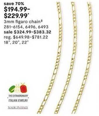JC Penney 3mm figaro chain offer