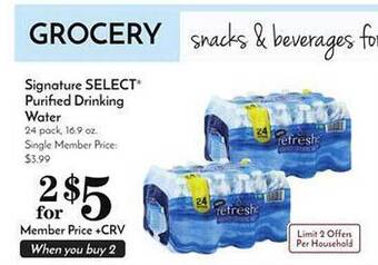 Pavilions Signature select purified drinking water offer