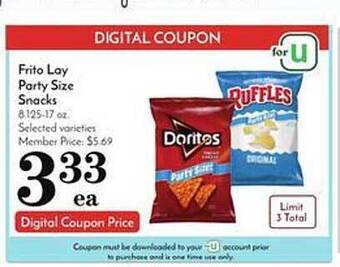 Pavilions Frito lay party size snacks offer
