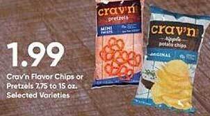 Stater Bros Crav'n flavor chips or pretzels offer