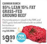 New Seasons Market Carman ranch 85% lean 15% fat grass-fed ground beef offer