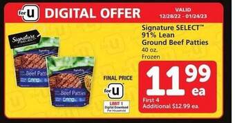 Vons Signature select 91% lean ground beef patties offer