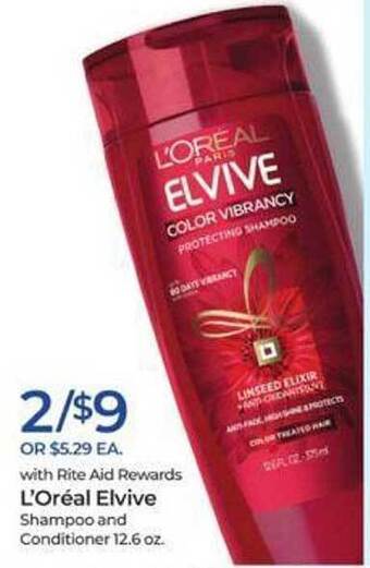 Rite Aid L'oréal elvive shampoo or conditioner offer