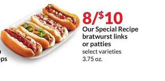 Hy-Vee Our special recipe bratwurst links or patties offer